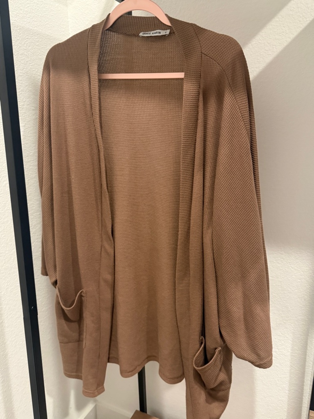 Grace Karin Brown Open-Front Draped Cardigan